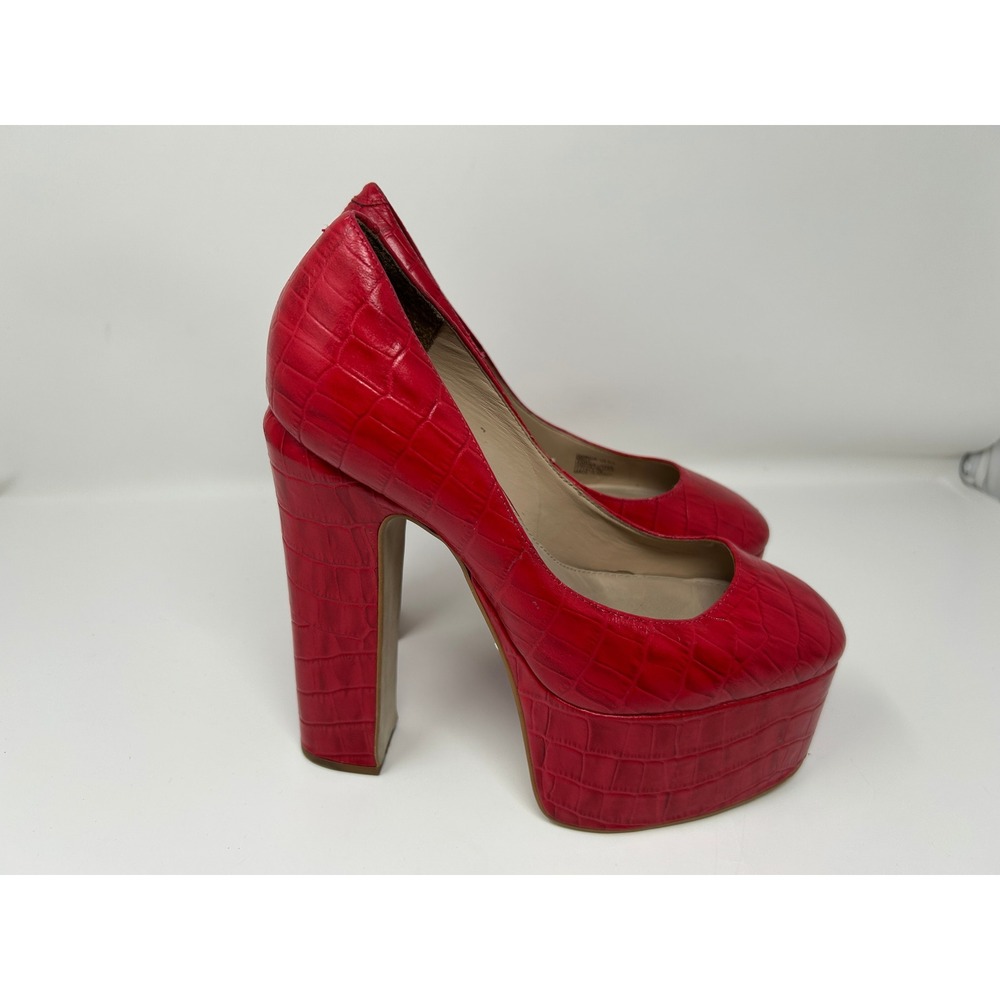 ZIGI Giorgia Red Crocodile Embossed Leather Platform Block Heel Pumps Size 9.5